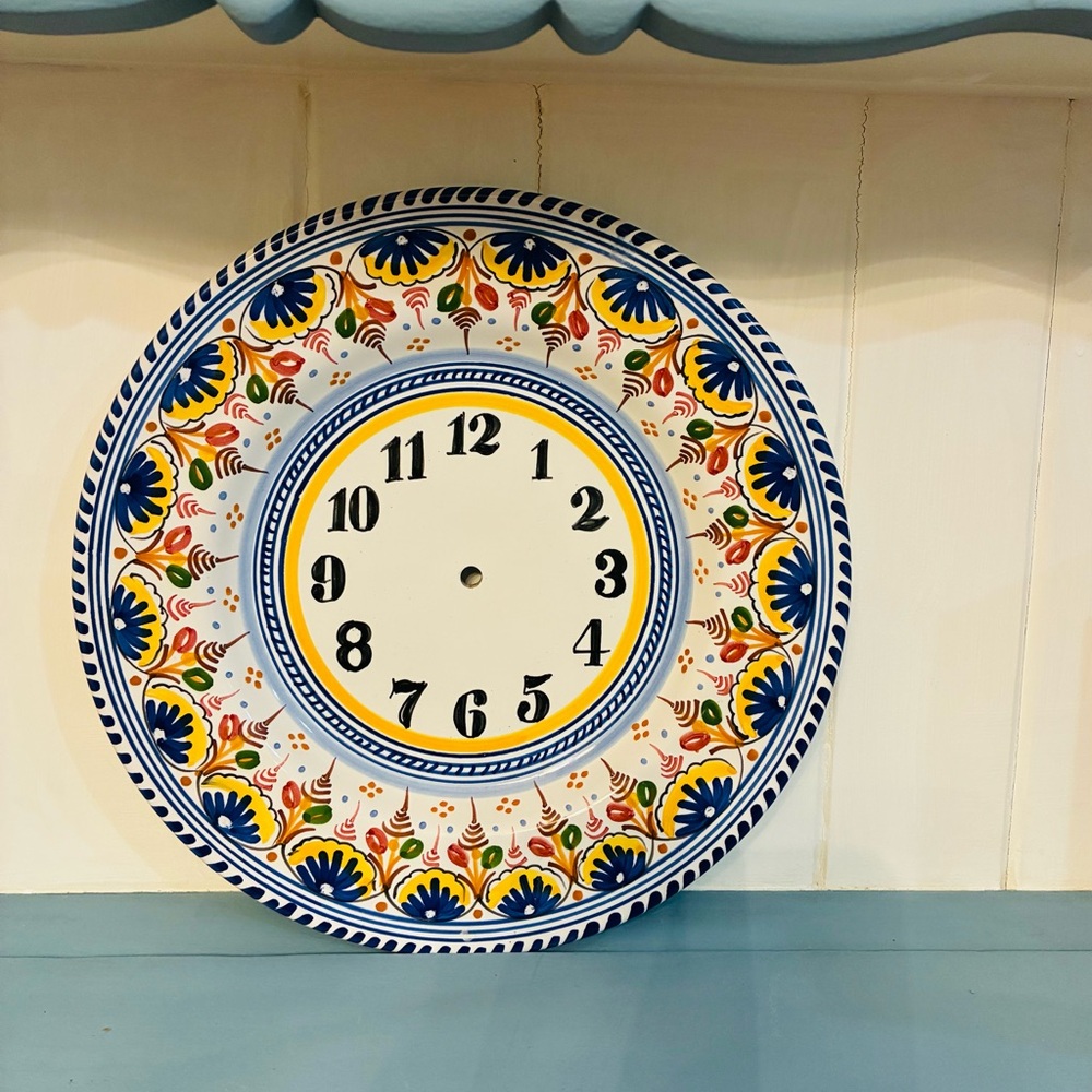Vibrant Patterned Wall Clock with Blue and Yellow Accents needs clock mechanism - Picture 5 of 5